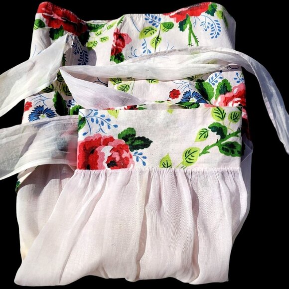 Vintage Apron 30s 40s Pale Pink Floral Sheer Pockets S M - Picture 2 of 10